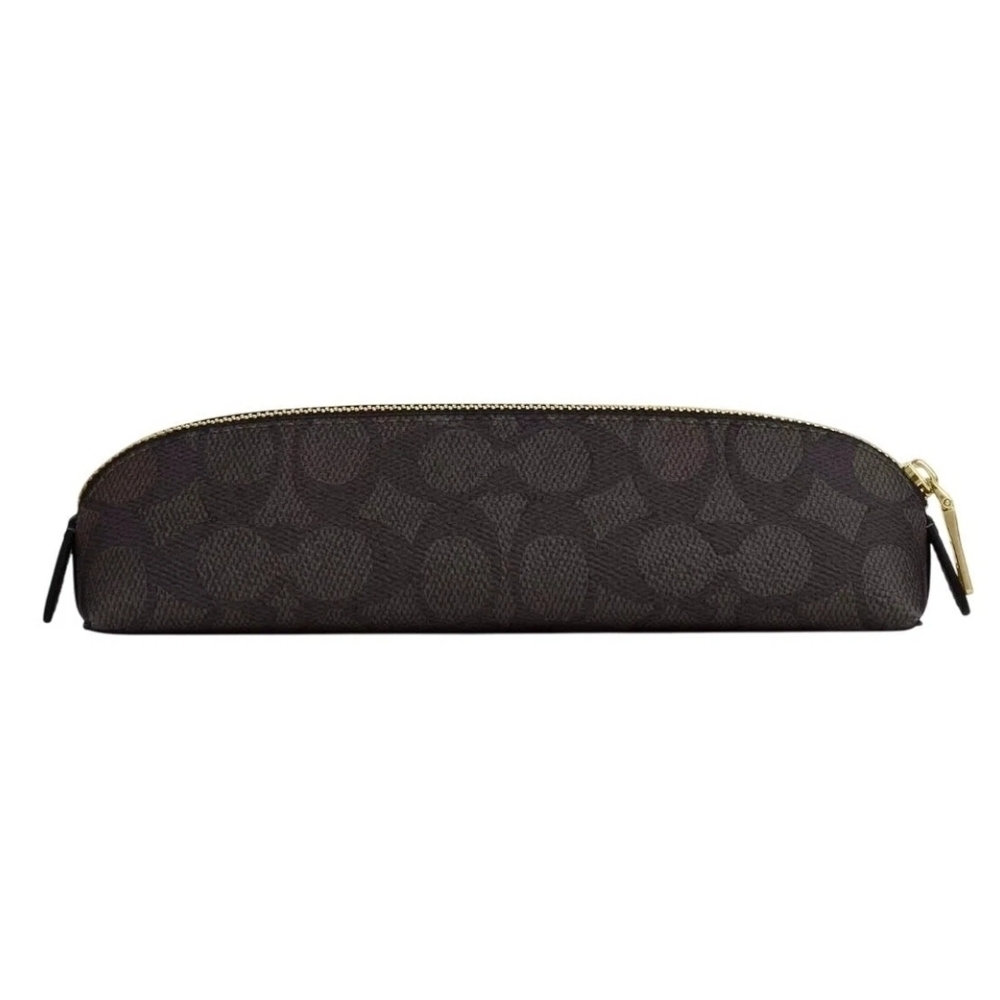 NWT Coach Chocolate Brown Pencil Case with Gold Accent